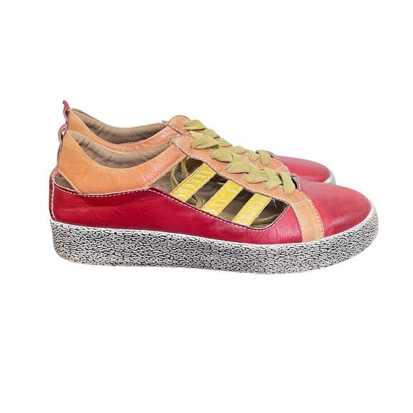 SPRING STEP L'Artiste Porscha Size 38/7.5 Red Leather Cutout Lace up Sneakers - Picture 2 of 7